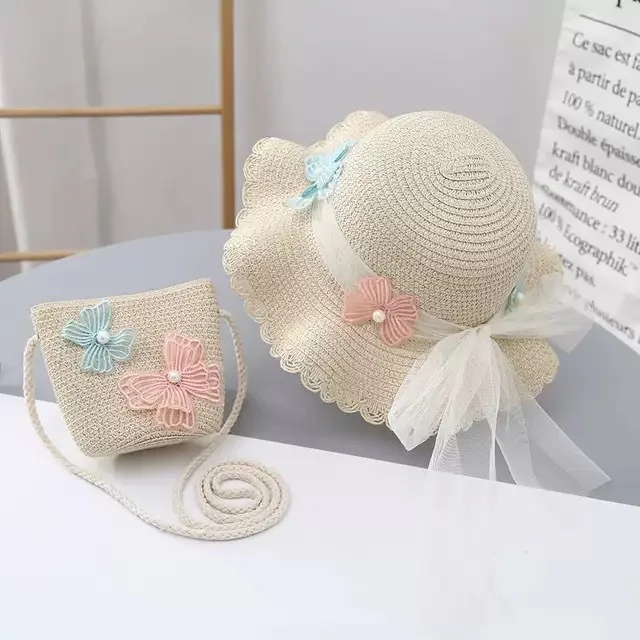 Hot Sell Kids Straw Hat And Bag Wholesale Wide Brim Summer Beach Straw Hat Bag For Girl - 图片 4