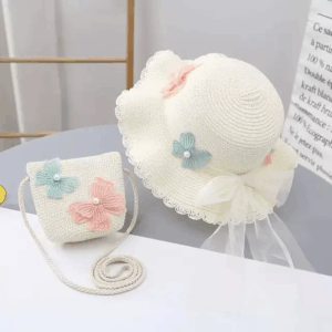 Hot Sell Kids Straw Hat And Bag Wholesale Wide Brim Summer Beach Straw Hat Bag For Girl