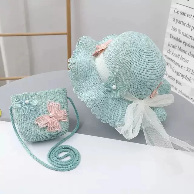 Hot Sell Kids Straw Hat And Bag Wholesale Wide Brim Summer Beach Straw Hat Bag For Girl - 图片 3
